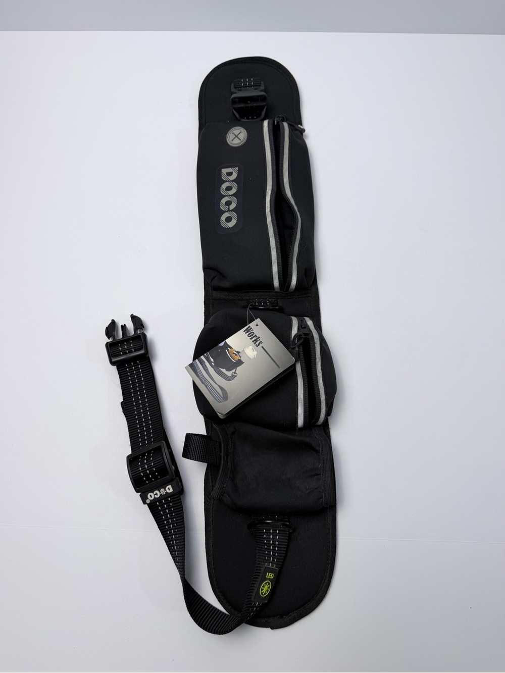 DOCO Hands Free Dog Walking Belt Leash Waist Pack LED Reflective Black